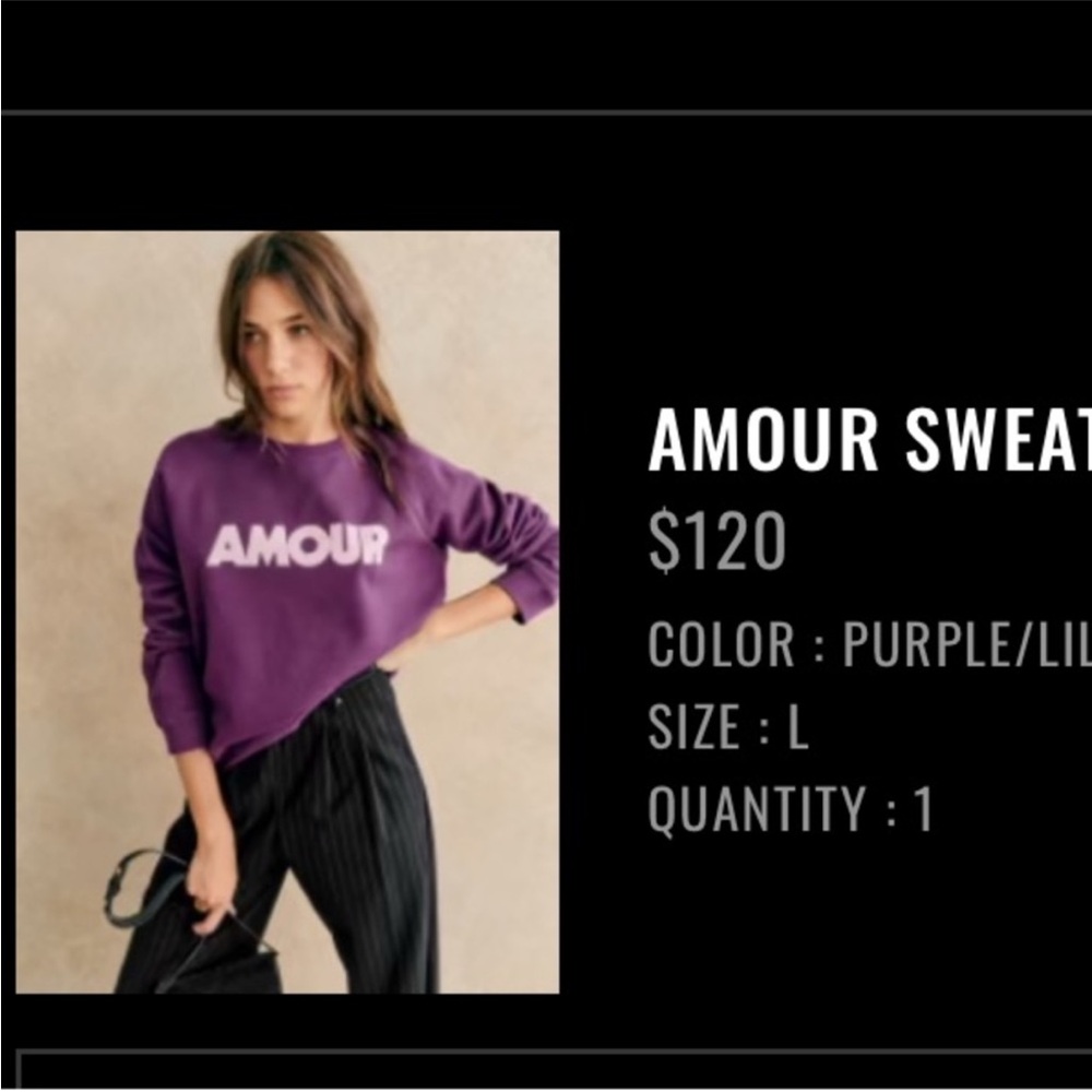 SEZANE Retro “Amour” Sweatshirt in Purple sz L - Picture 8 of 8
